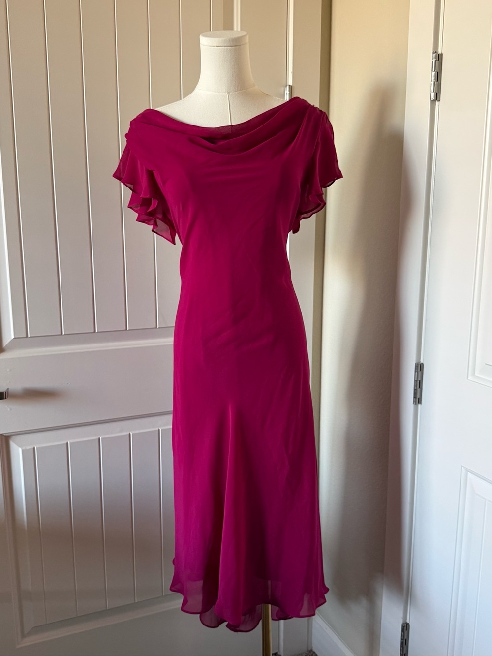 SL Fashions Elegant Fuchsia Cowl Neck Midi Dress
